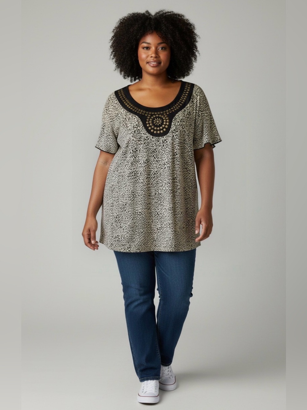 Notations Women's 1X Pleated Sequin Top Flutter Sleeve Stretch Sequin Mobwife